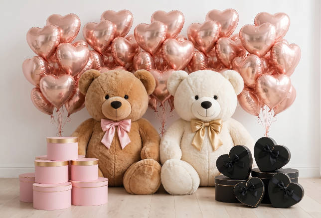 Osos de peluche y globos para regalo